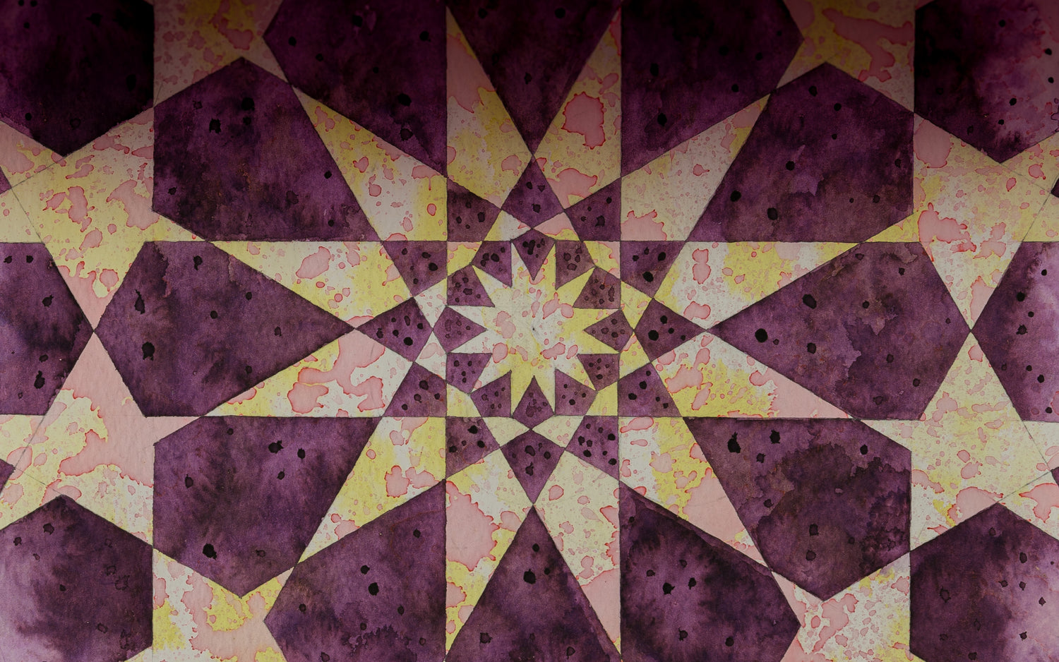 Sacred Geometry Art pattern, in watercolour, Tyrian Purple Crown, Rosette 12-Point Intersperse.
