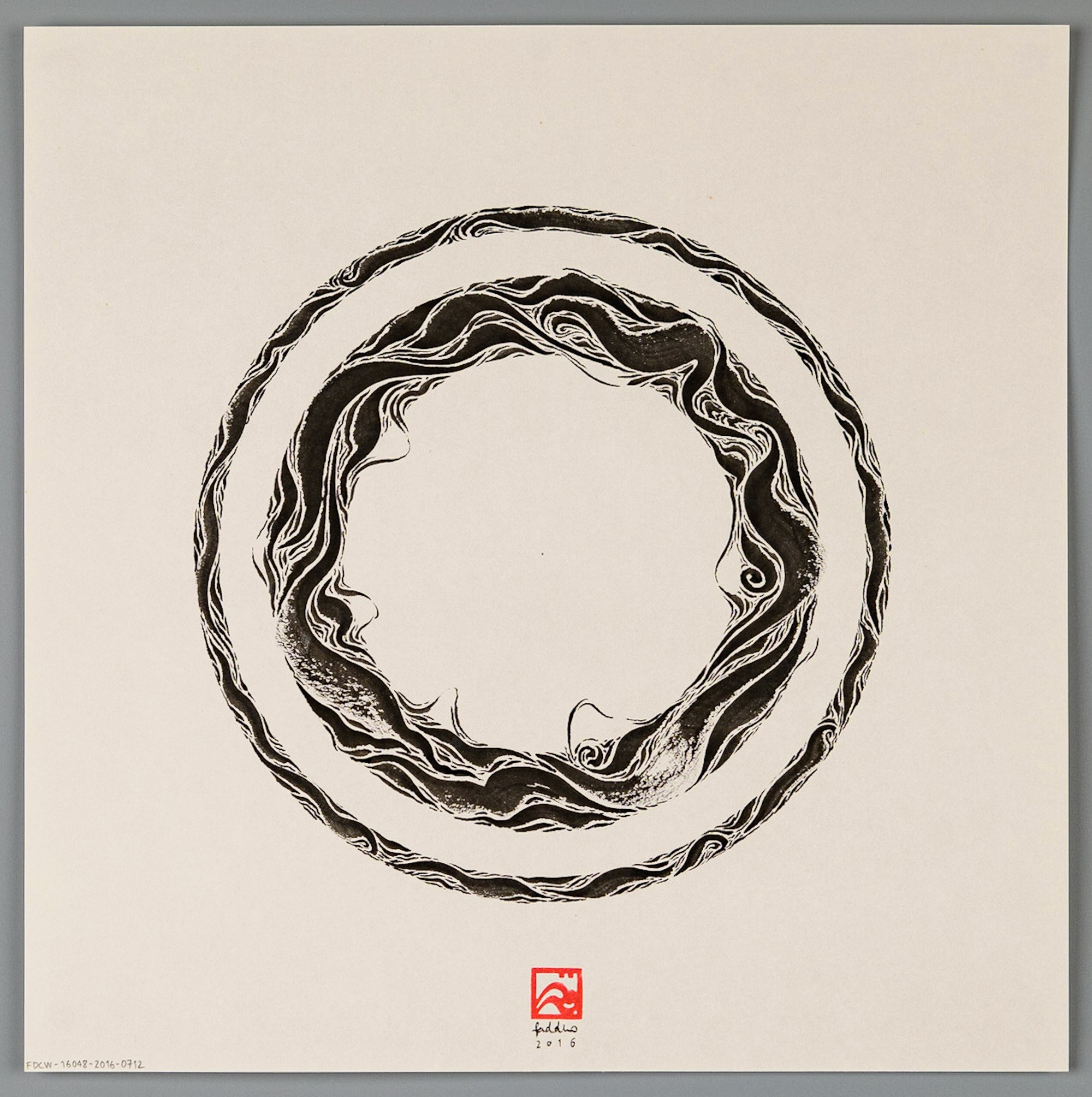 Scientific and mystical abstract illustration painting, Double Halo, with inner and outer ring.