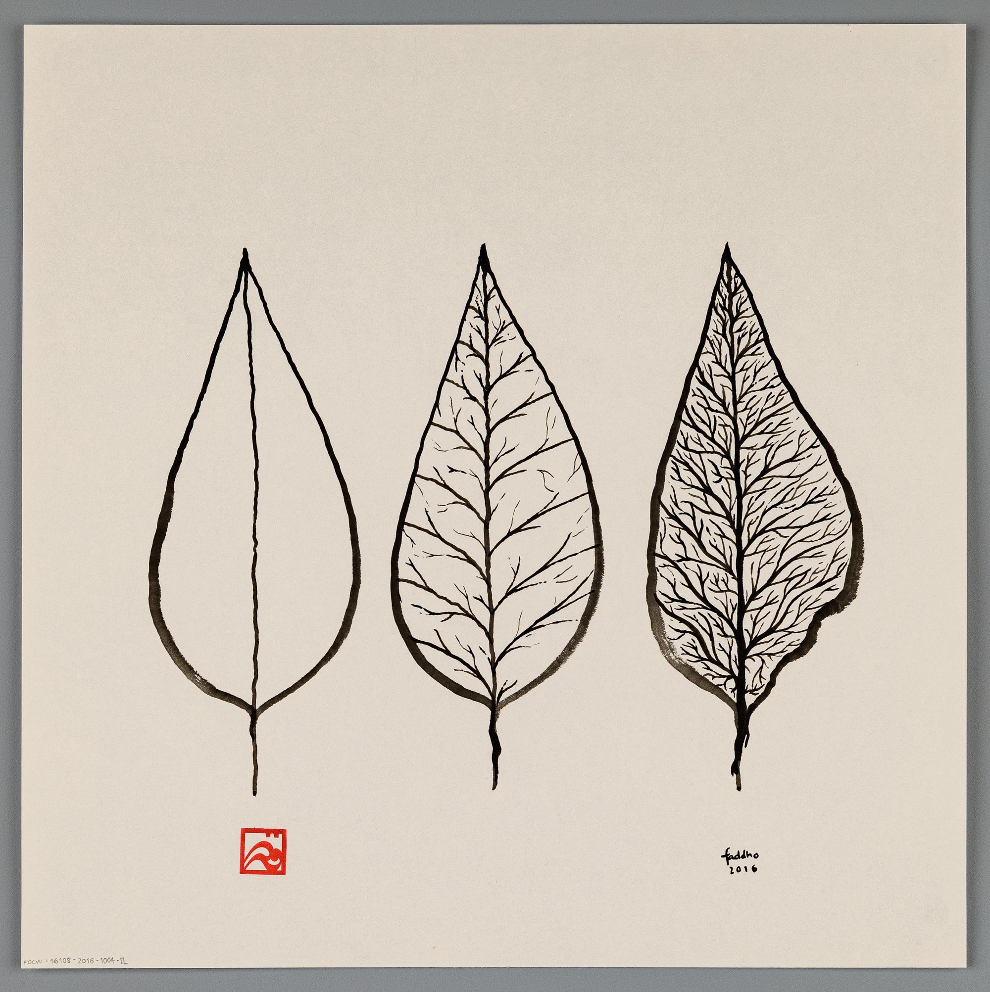 Botanical abstract illustration painting, Three Generations, 3 leaves, 3 life, 3 different times.