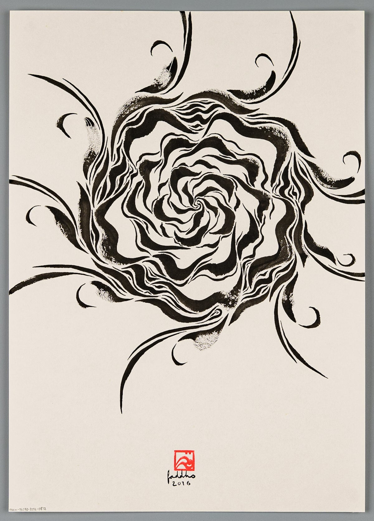 Botanical abstract illustration painting, Blossom, floral medallion, blooming in cyclonic motion.