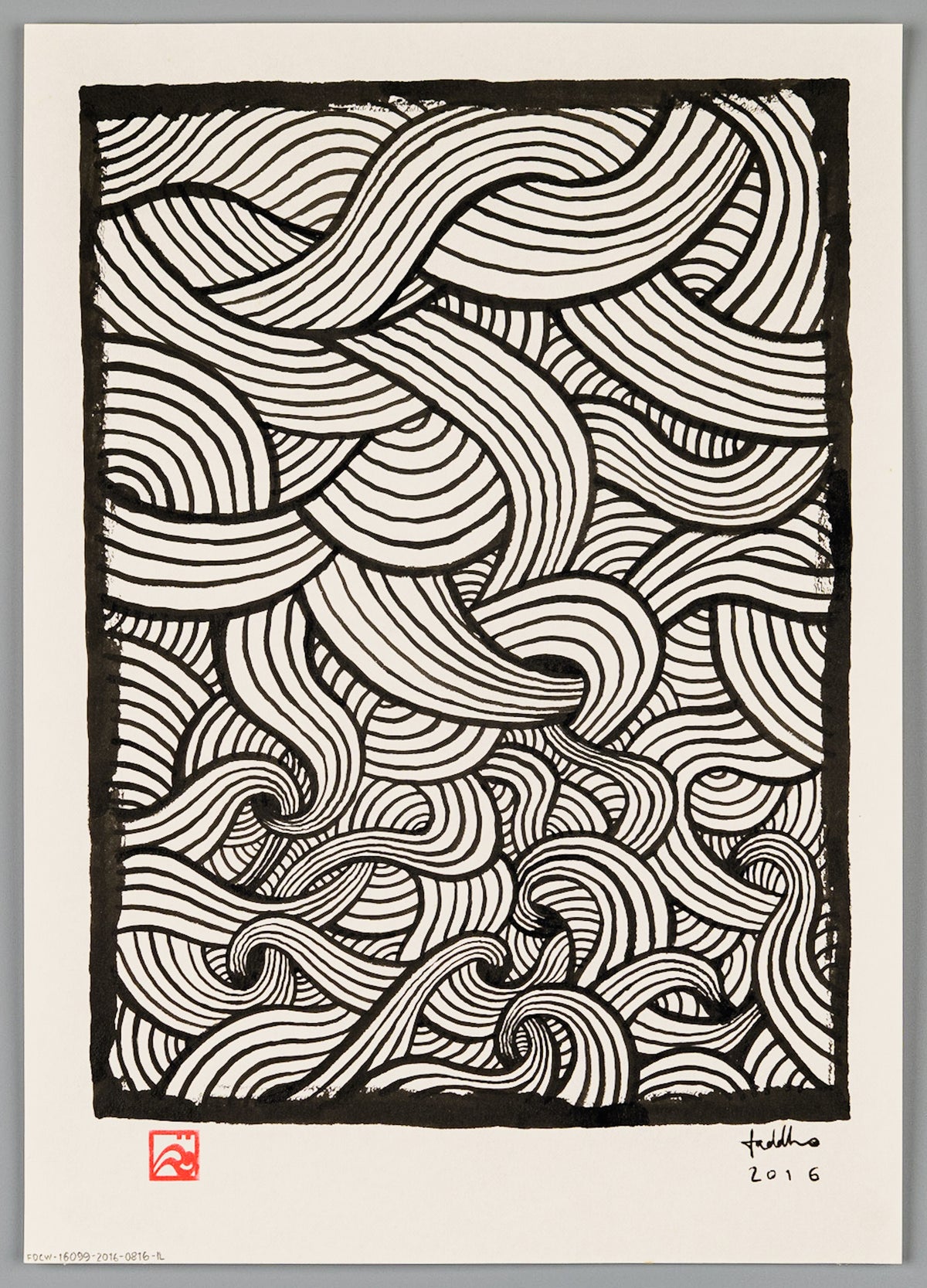 Abstract illustration painting in ink, Weaving Abundance, interlacing groups of lines.