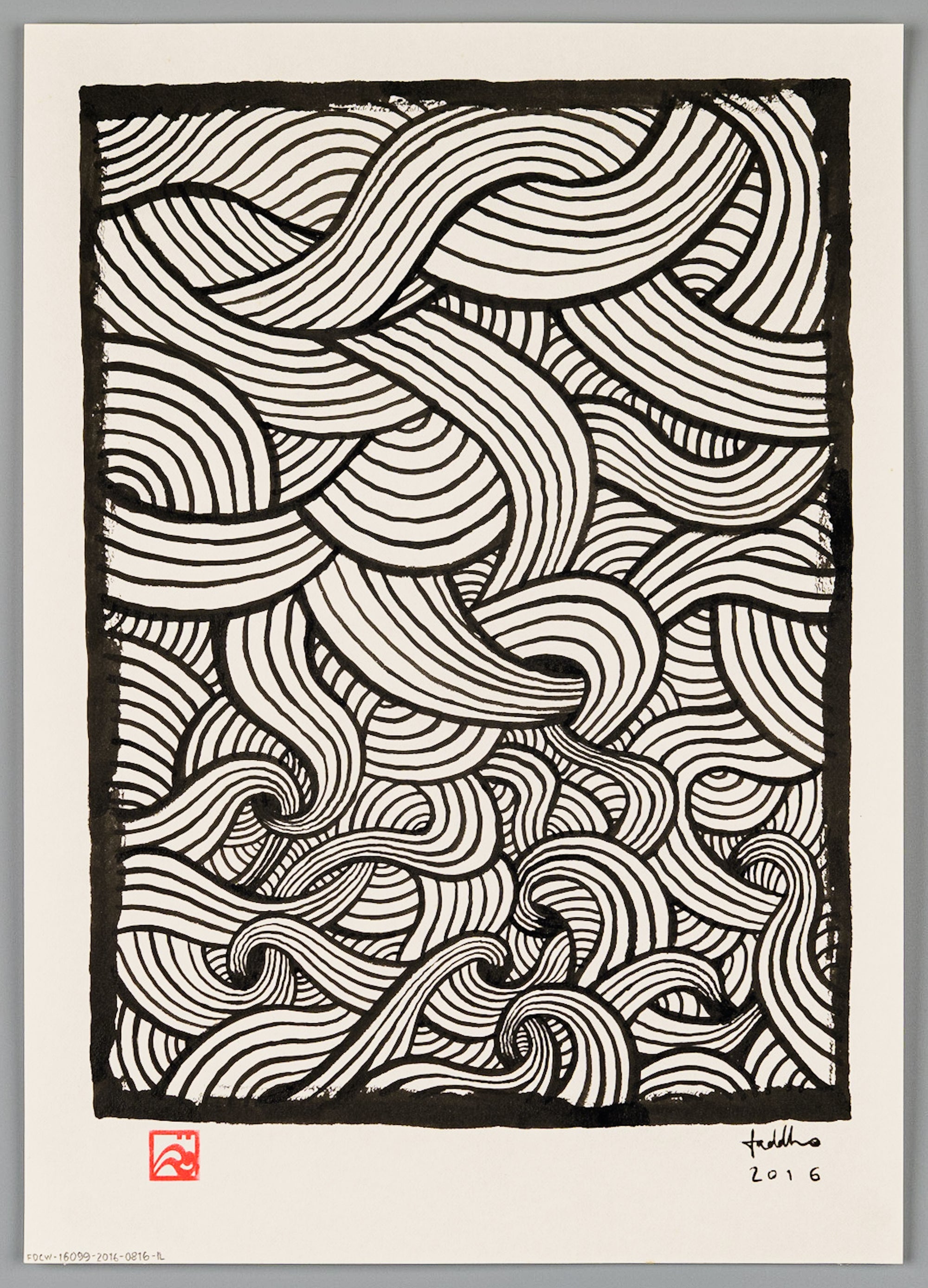 Abstract illustration painting in ink, Weaving Abundance, interlacing groups of lines.